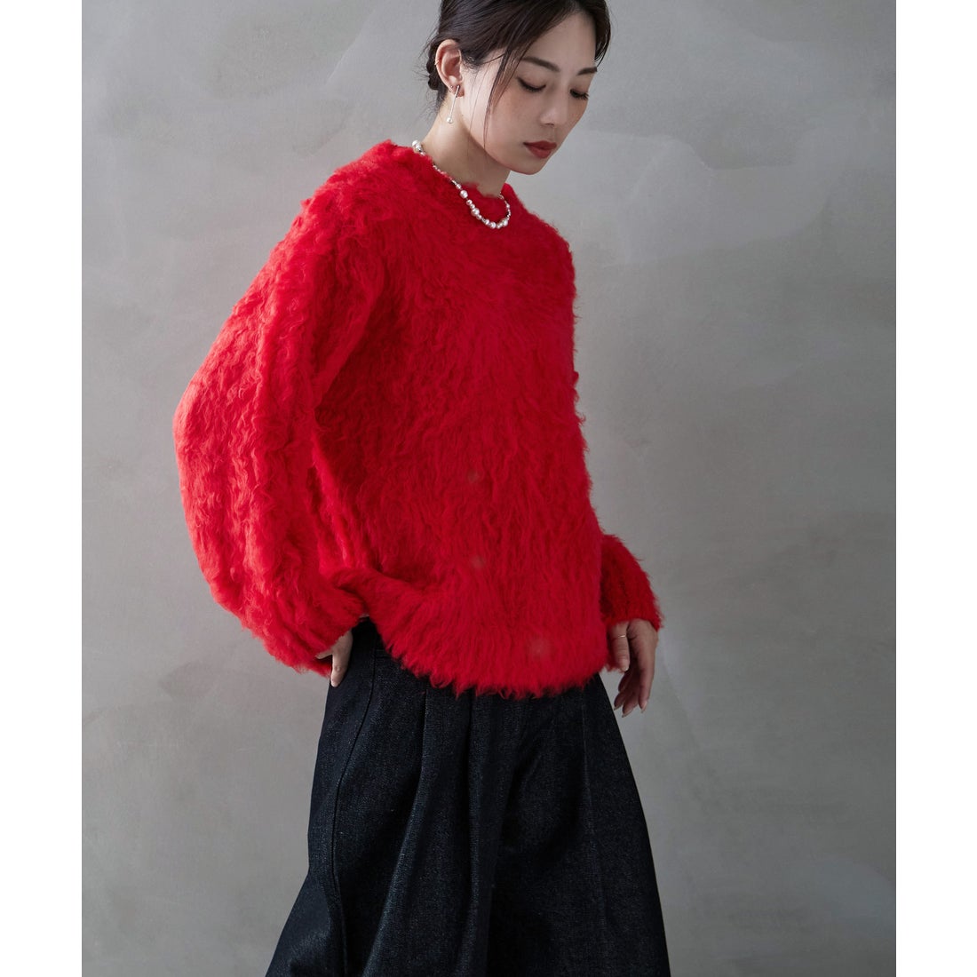 エトル etoll. シャギーニットクルーネックプルオーバー （レッド