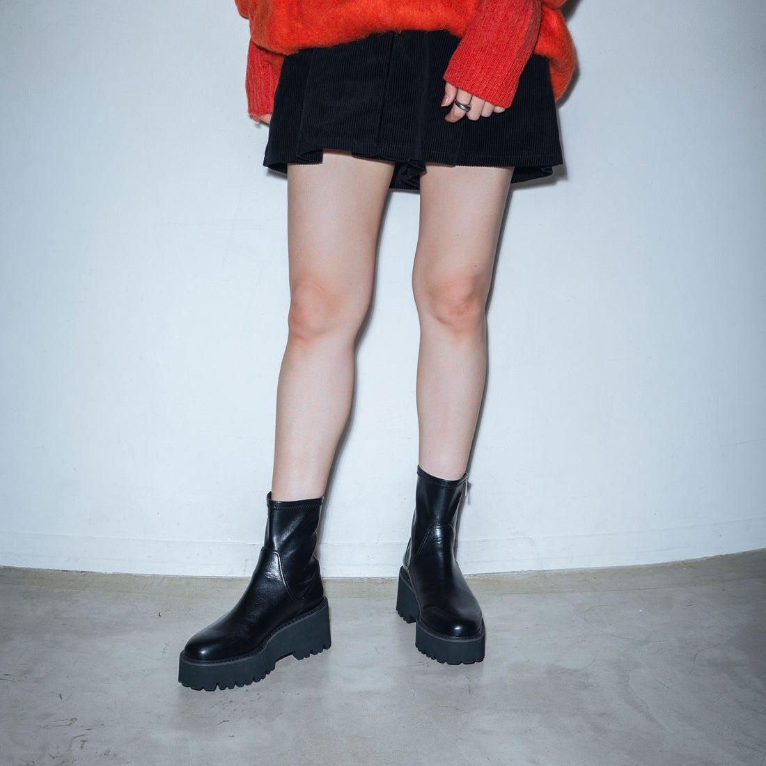 EVOL/イーボル】 厚底サイドジップストレッチブーツ IX5468 （ブラック