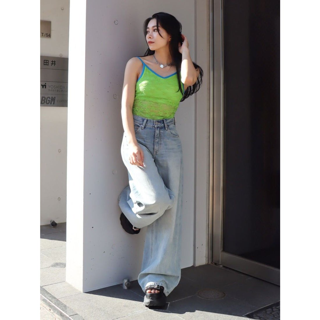 エヴリス EVRIS シアーレースキャミソール （グリーン） -ファッション