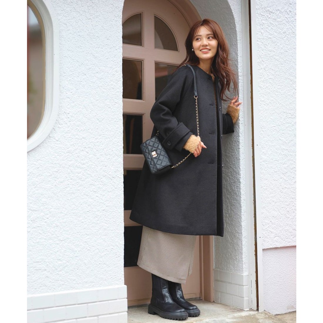 フェルゥ Feroux ウール混 Aラインコート （ライトグレー系