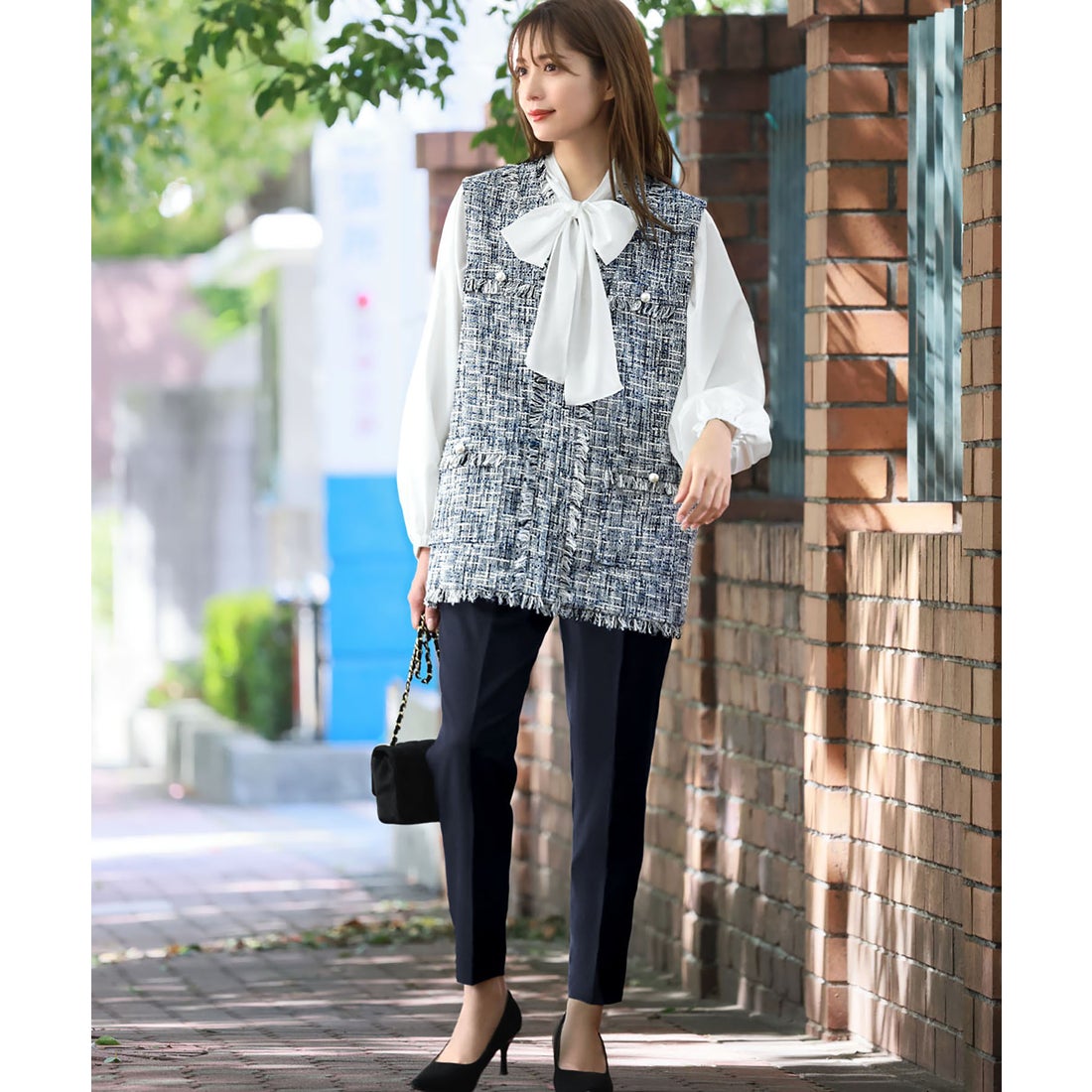 フロリア Flolia ツイードフリンジベスト テーパードパンツ