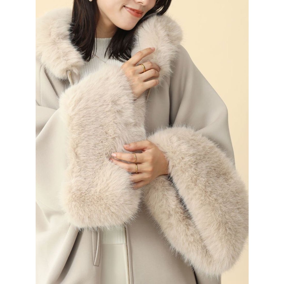 フェンネル FENNEL ファーポンチョアウター （グレージュ） -靴