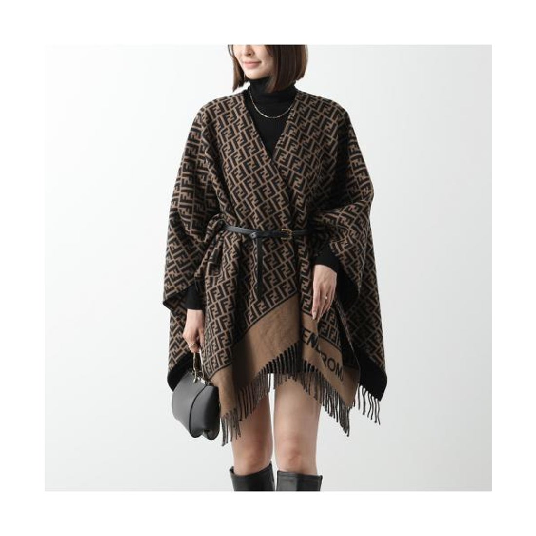 FENDI フェンディ FF柄ポケット付カシミヤウールポンチョ ケープ FENDI