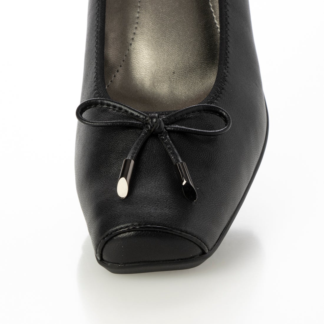 撥水ストレッチレザーリボンバレエシューズ （ブラック） -fitfit