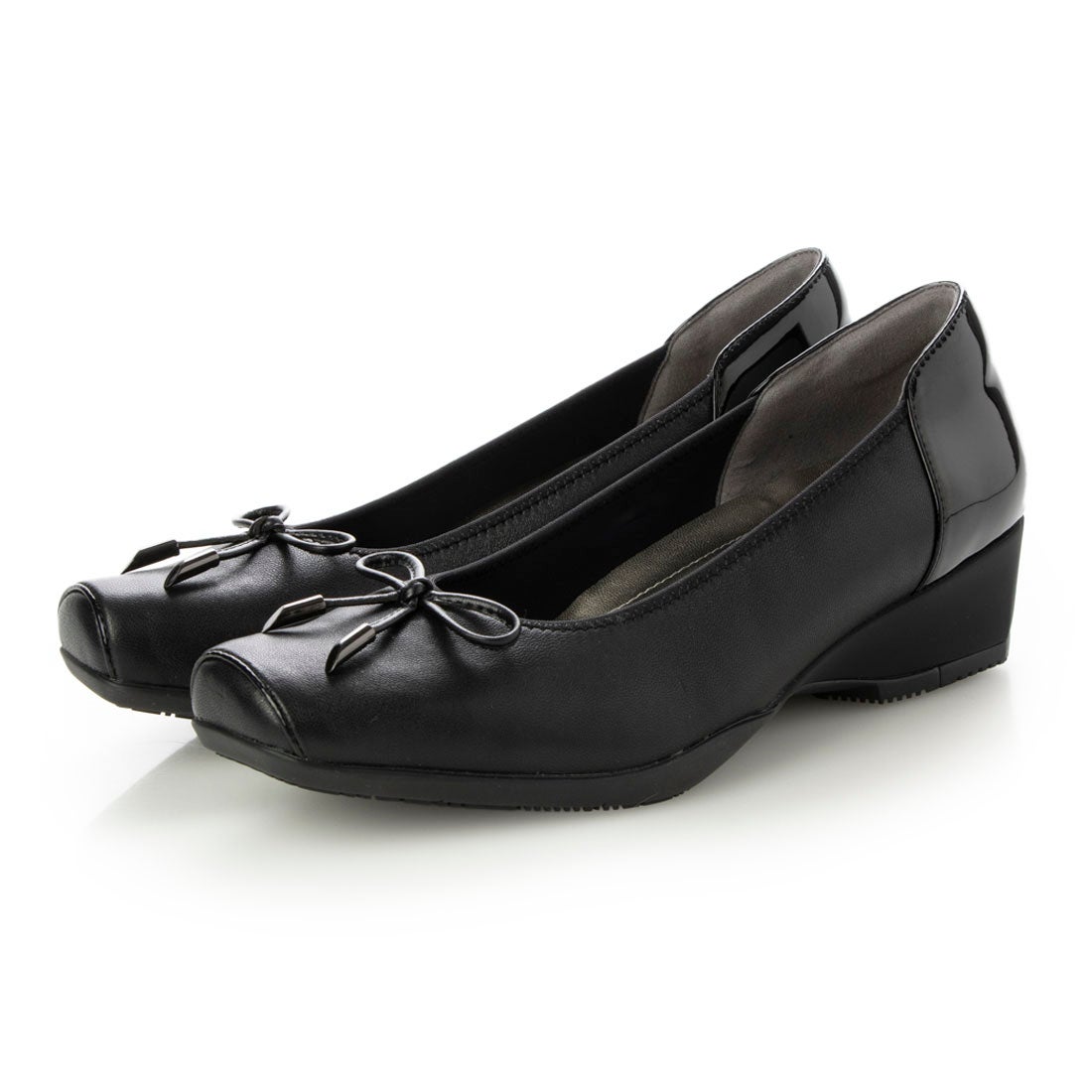 撥水ストレッチレザーリボンバレエシューズ （ブラック） -fitfit