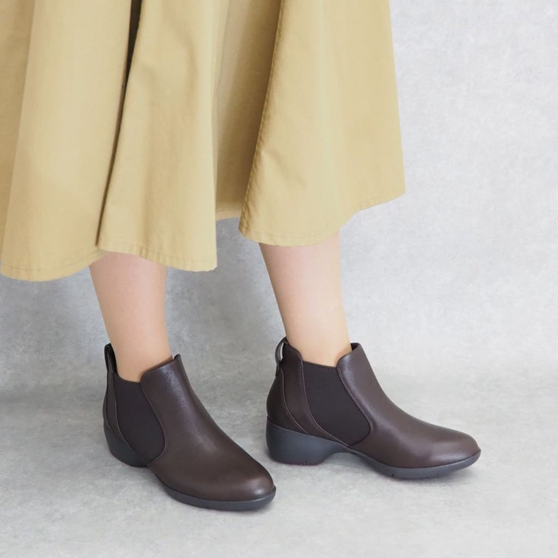 レザーサイドゴアアンクルブーツ （ダークブラウン） -fitfit(フィット