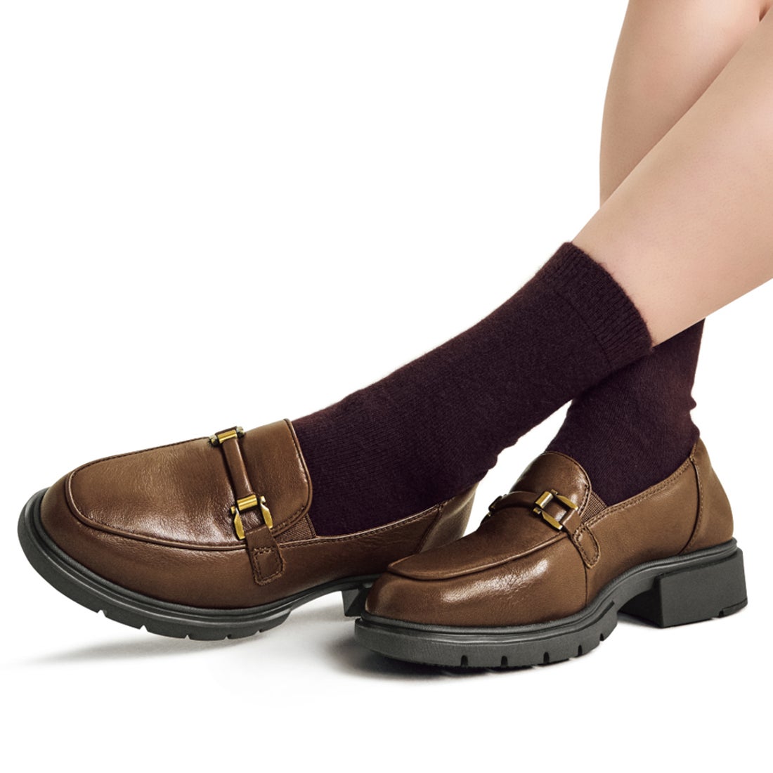 ボリュームソールレザーローファー210 （ブラウン） -fitfit(フィット