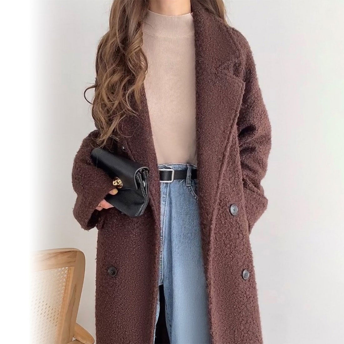 フィルー FILLOU FILLOU ループツイードダブルロングコート （ブラウン