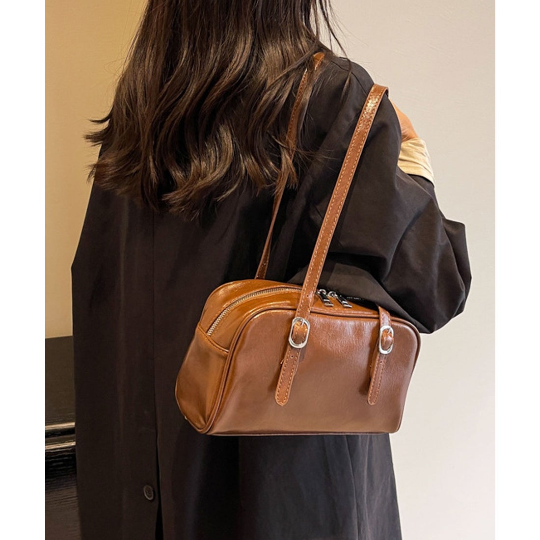 フロージュ florge イレギュラーシュリンクレザーボストンバッグ