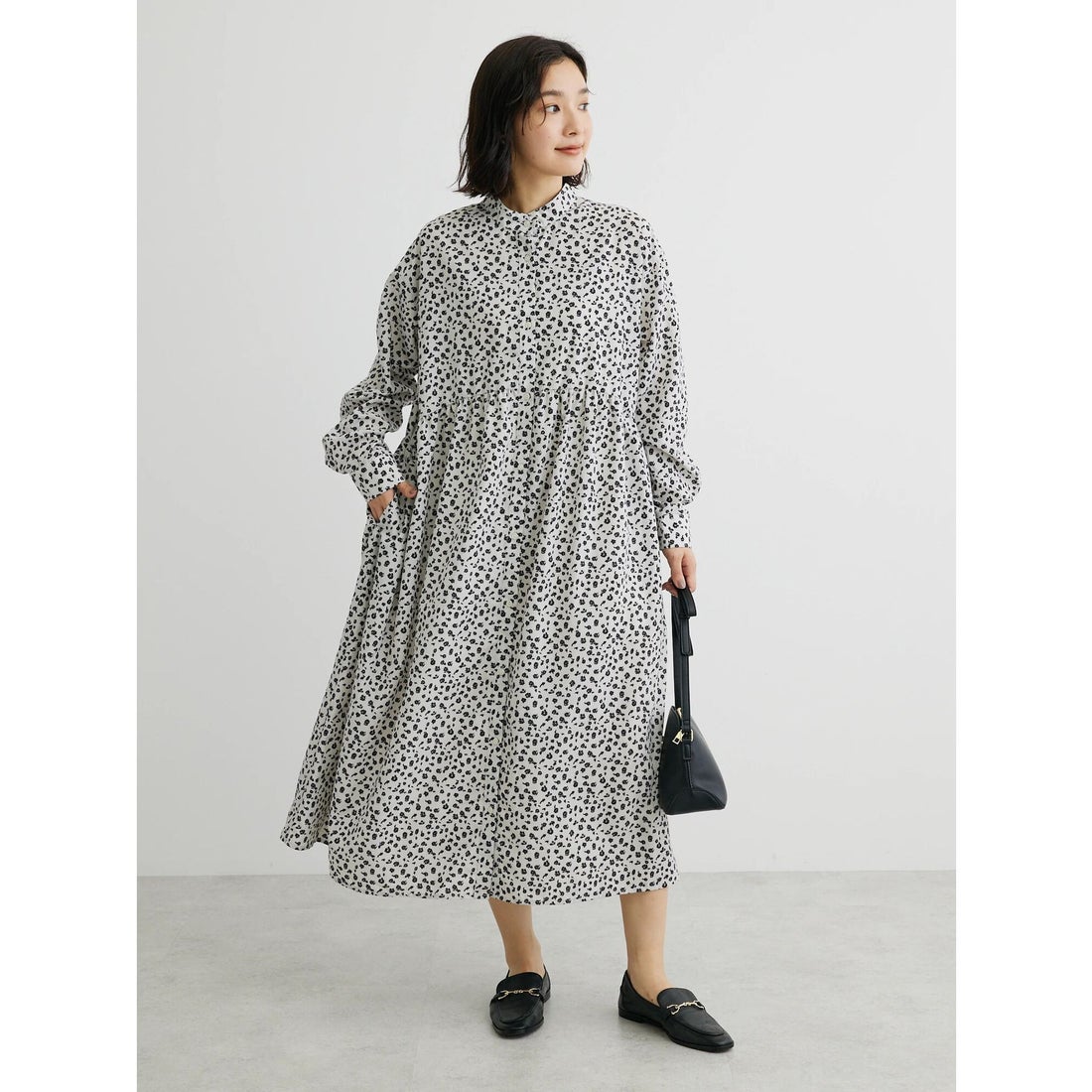 グリーン パークス Green Parks 2way小花柄ギャザーシャツワンピース