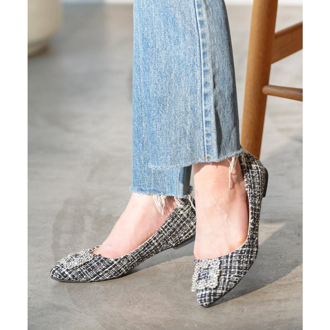 コウベレタス KOBE LETTUCE ビジューフラットポインテッドトゥパンプス