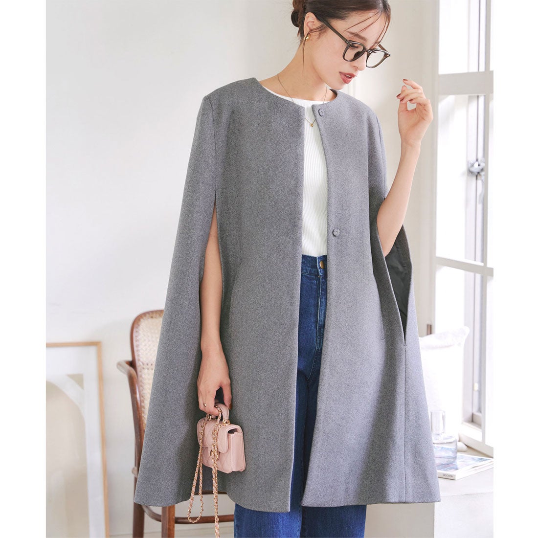 コウベレタス KOBE LETTUCE ロングケープコート [K1307] （杢グレー