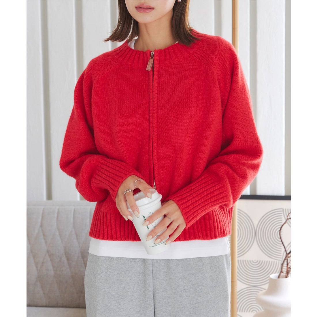 コウベレタス KOBE LETTUCE ダブルジップニットカーディガントップス