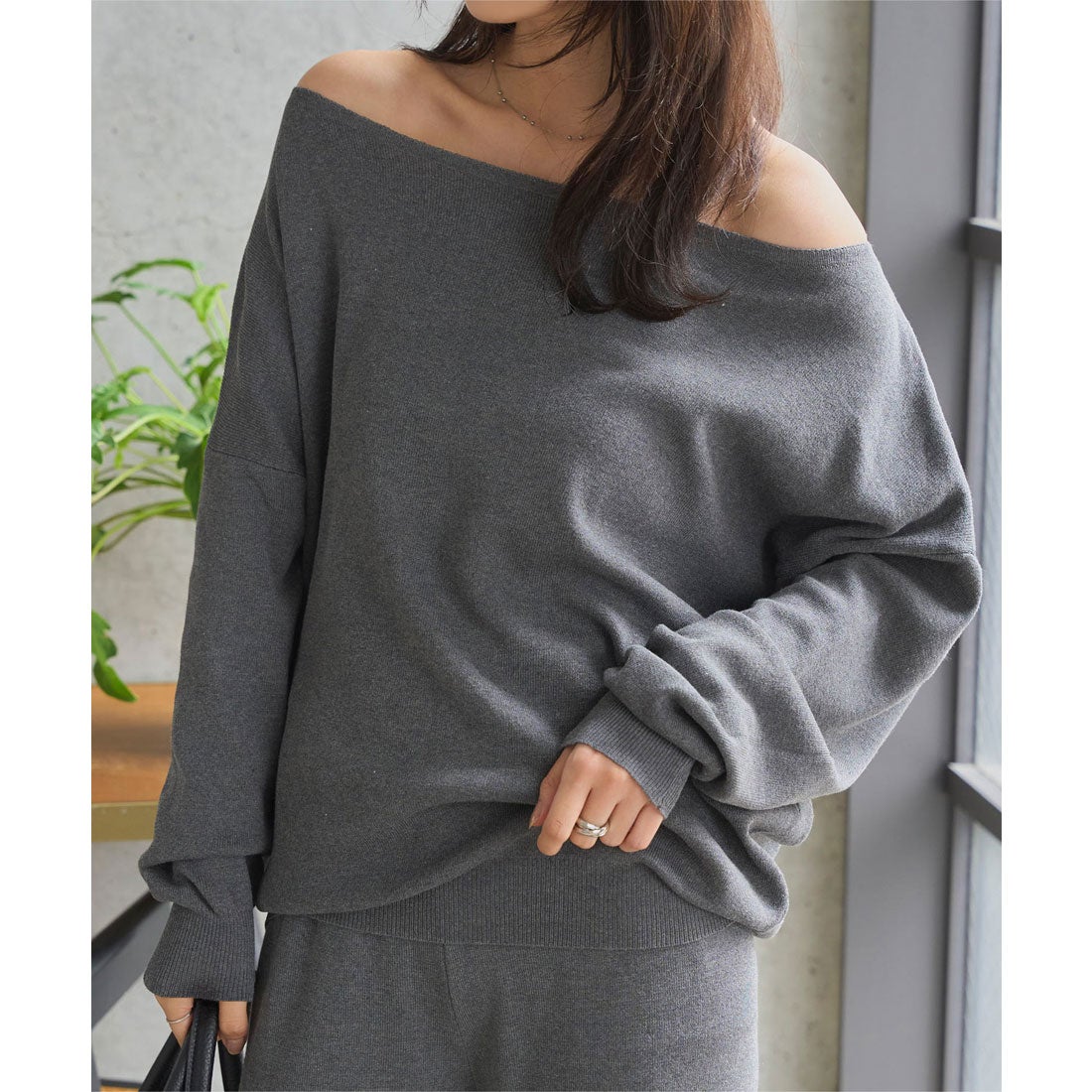 コウベレタス KOBE LETTUCE オフショルニットワイドパンツセットアップ