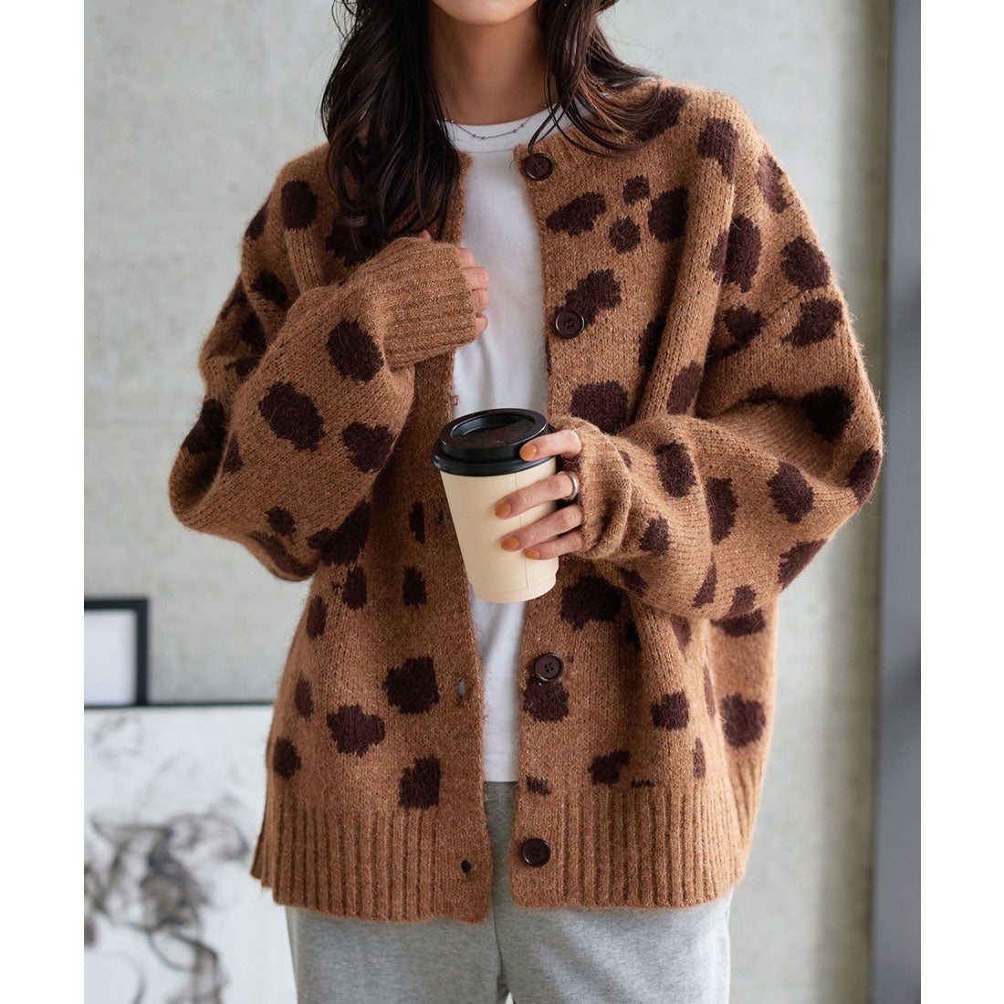 コウベレタス KOBE LETTUCE レオパードシャギーニットカーディガン