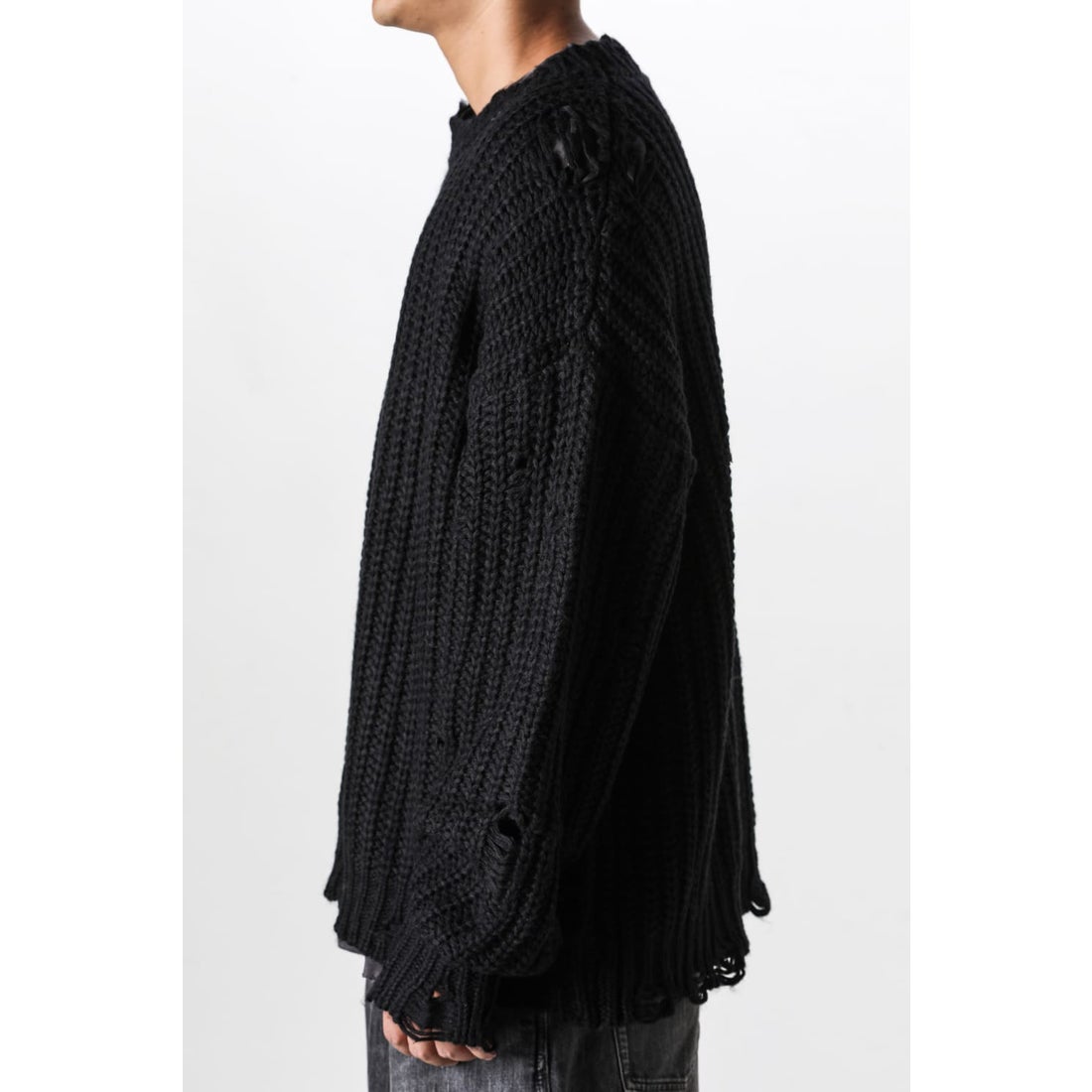 KAMIYA Distressed Knit Pullover （BLACK） - Osaka / Kyoto, -FASCINATE