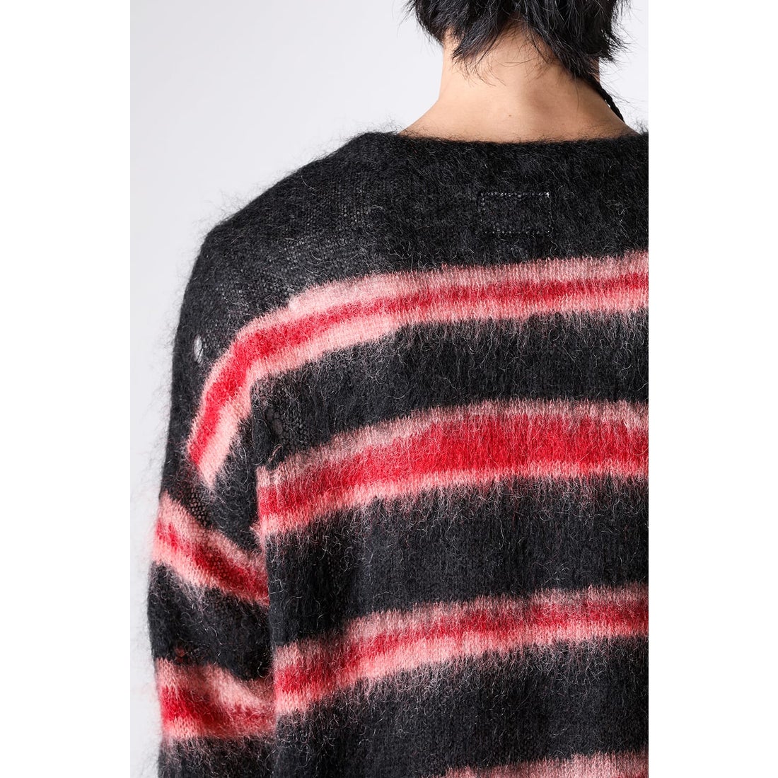 カミヤ KAMIYA Distressed Border Mohair Sweater （Black） -FASCINATE