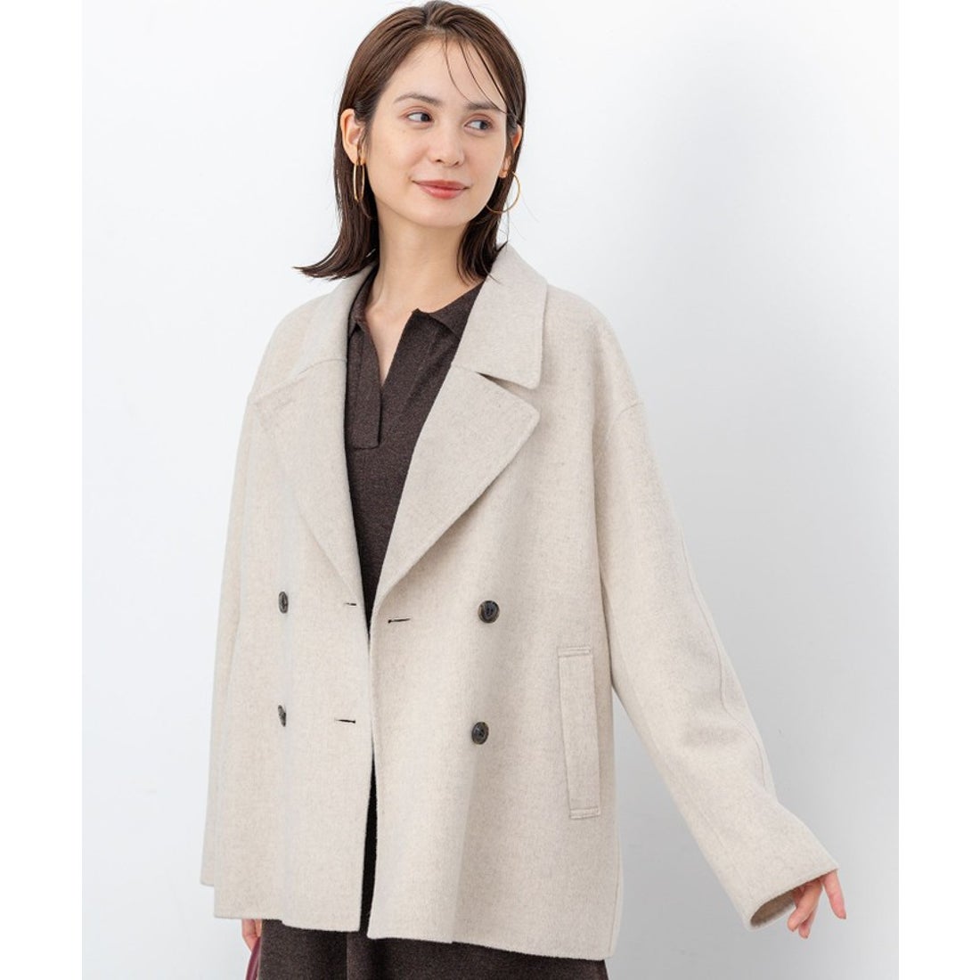 クミキョク 組曲 ダブルブレストリバー コート （ネイビー系