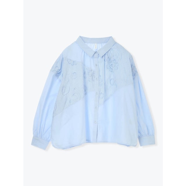 ハレノヒ Hare no hi 胸元ワンポイント刺繍シャツ （ライトブルー
