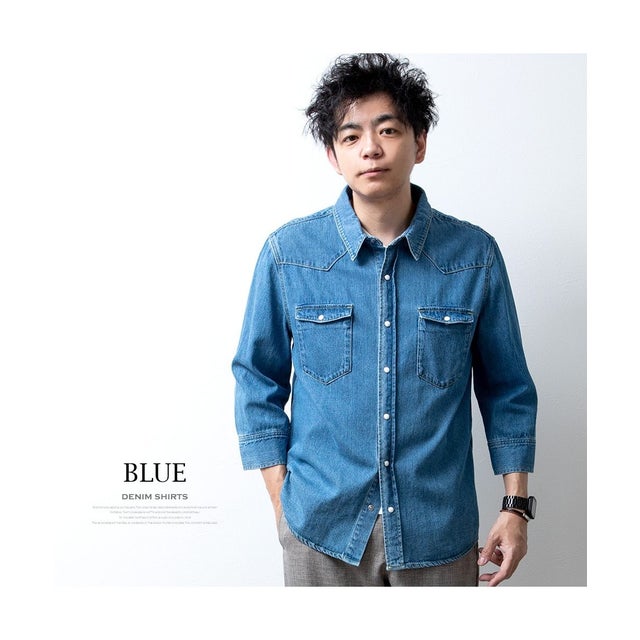 ジェネレス GENELESS シャツ メンズ デニム 長袖 七分袖 デニムシャツ