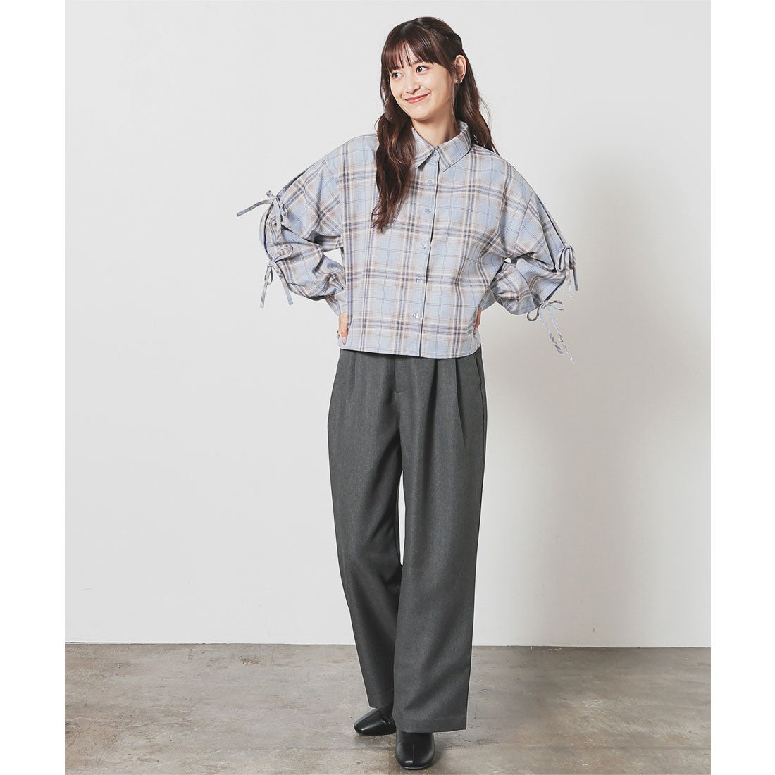 ハニーズ Honeys 袖リボンチェックシャツ トップス シャツ ブラウス