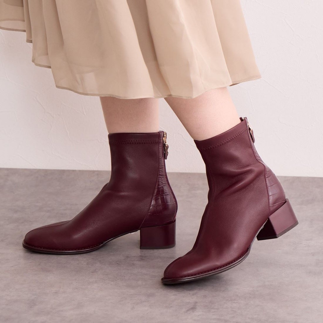 ヒミコ 卑弥呼 型押しコンビストレッチブーツ/641420 （ボルドー） -靴