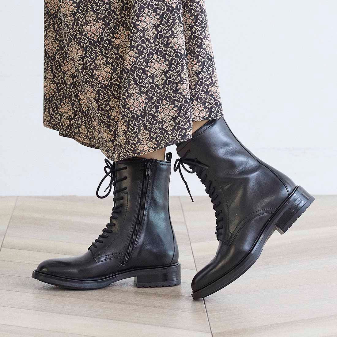 イング ing 【WEB限定】レザーレースアップショートブーツ （ブラック