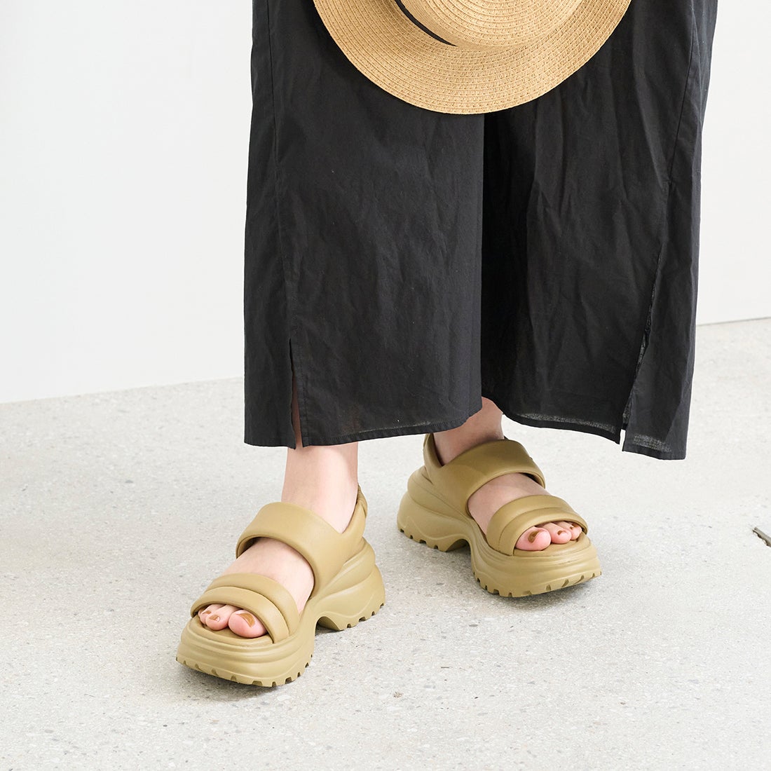 イング ing 厚底ダブルベルトスポーツサンダル （ベージュ） -Mode et