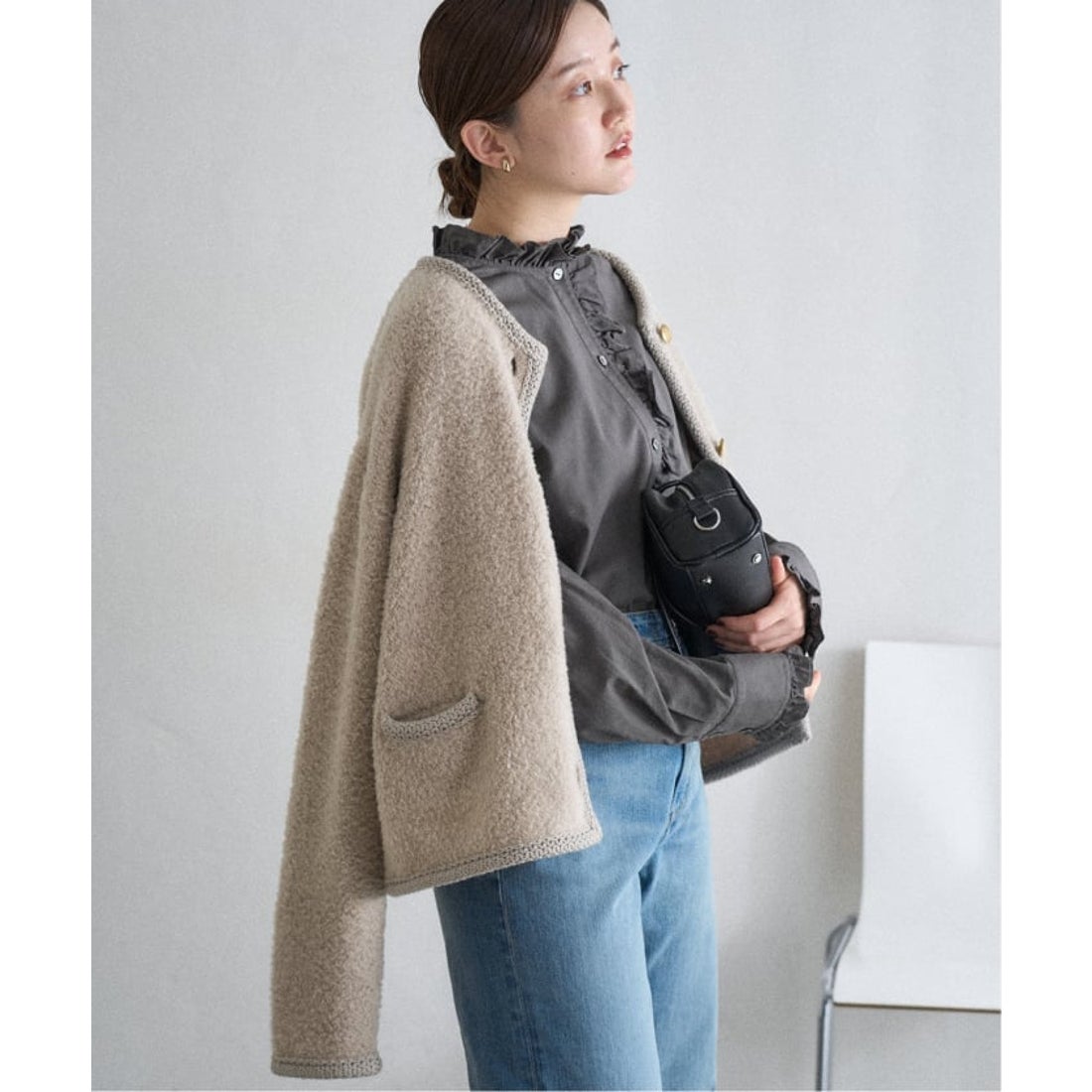 イエナ IENA ボアニットカーディガン （グレー） - ファッション通販