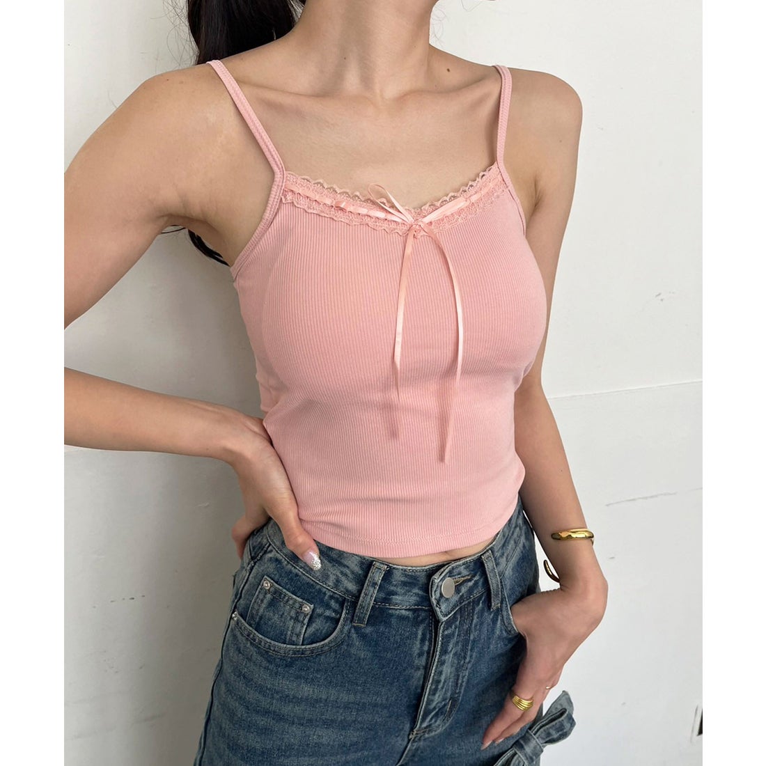 ジュエローブ Jewelobe レースリボンブラキャミソール （ピンク