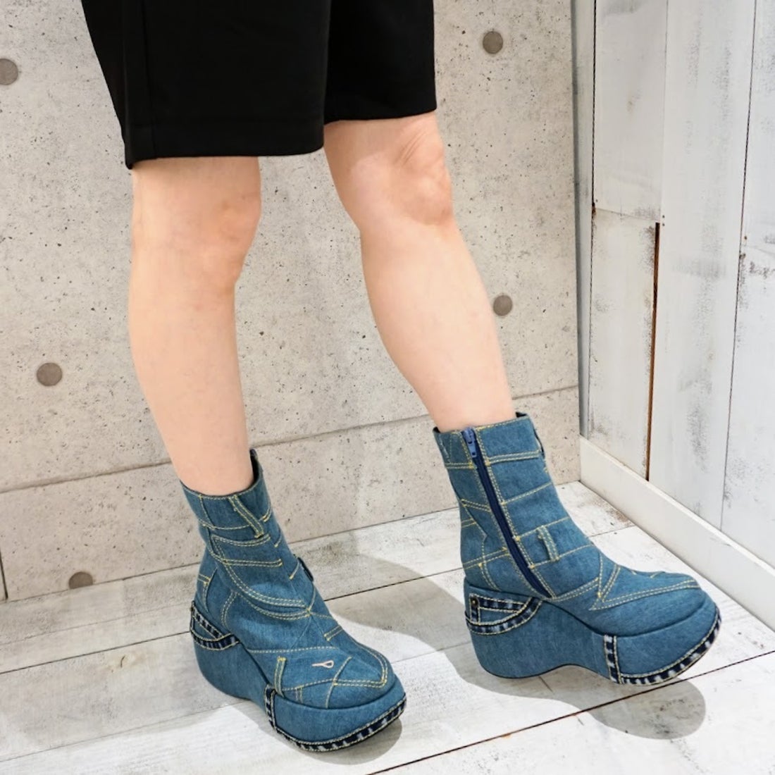 ジェフリーキャンベル Jeffrey Campbell 厚底デニムブーツ （ブルー