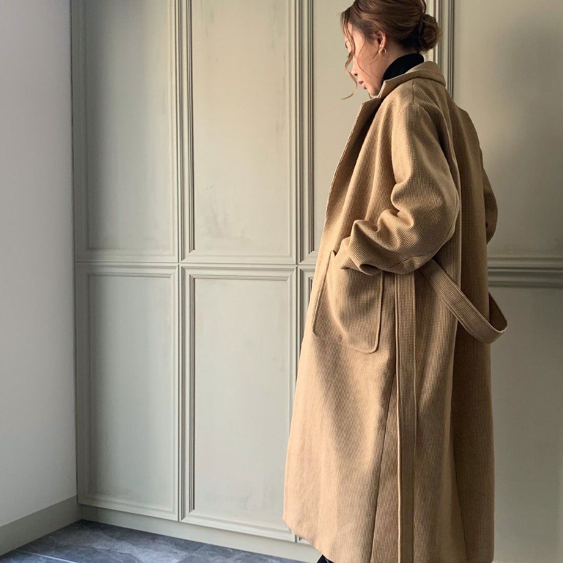 ジュノア JUNOAH チェックロングチェスターコート （ベージュ