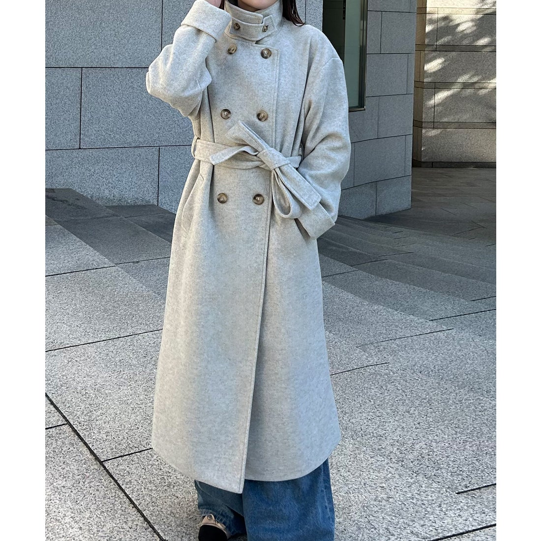 ジュノア JUNOAH 2wayスタンドカラーロングコート （アイボリー