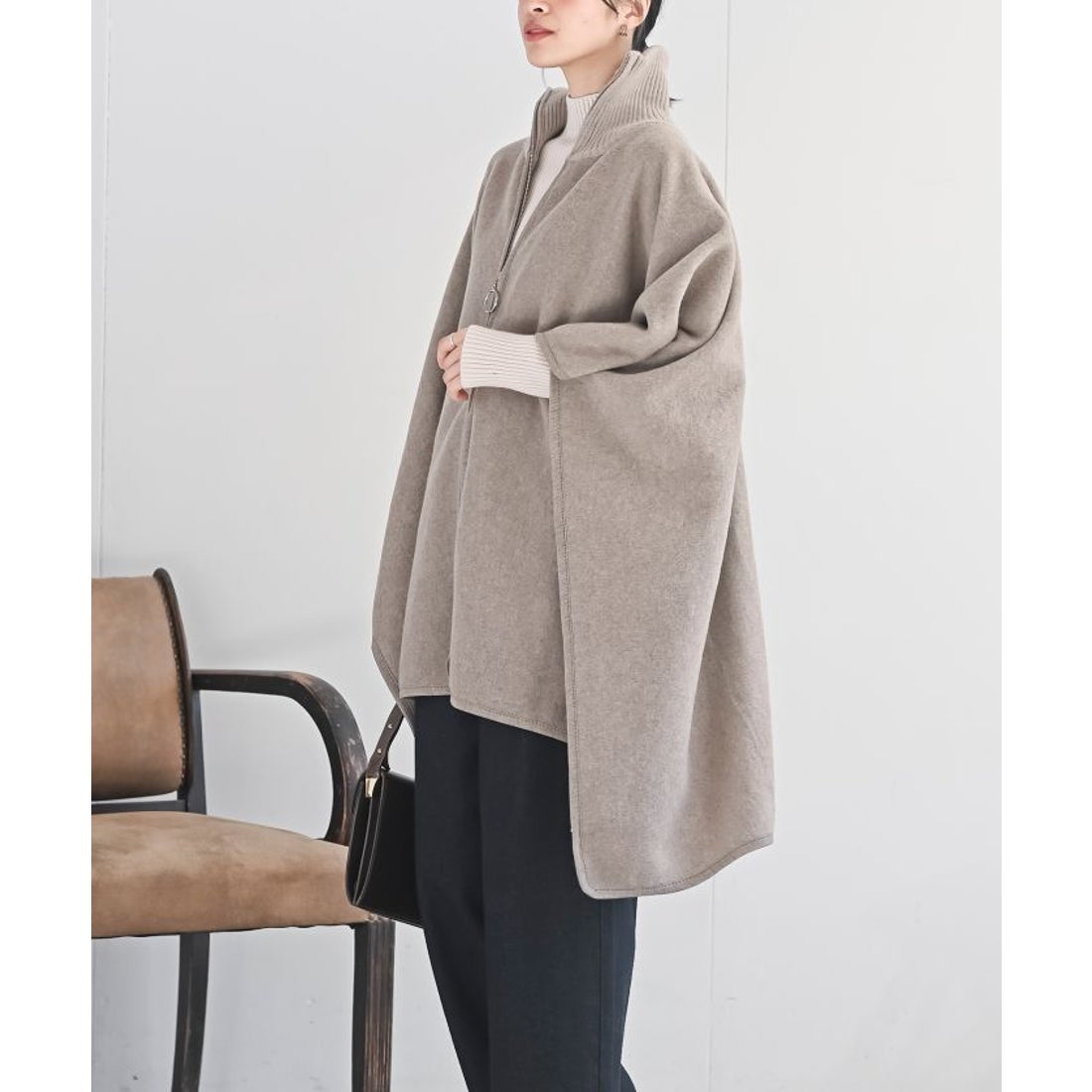 アールピーエス rps フロントZIP起毛ポンチョコート （杢チャコール