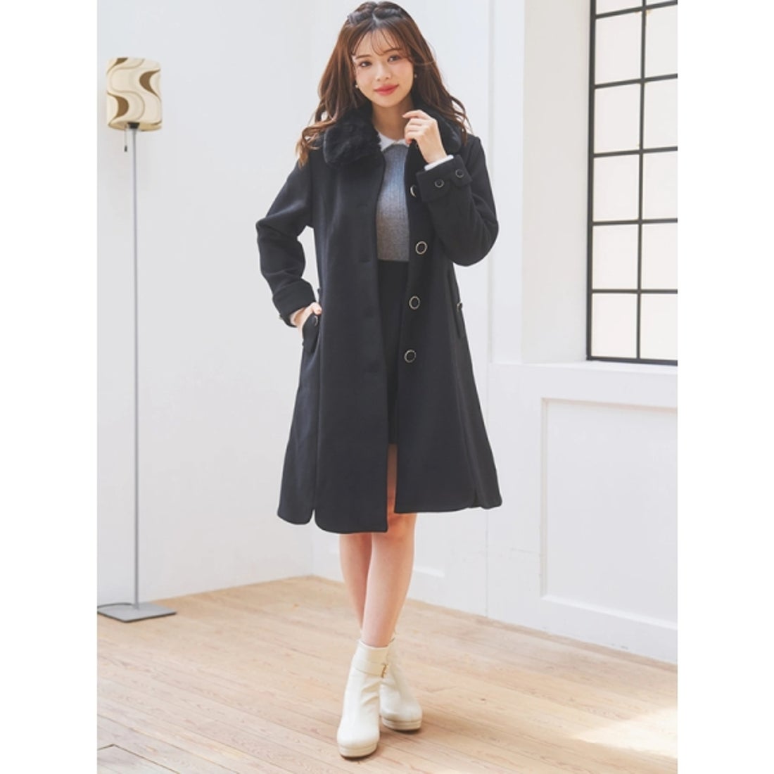 ルディックパーク Ludic Park フェイクウールファー襟付きロングコート