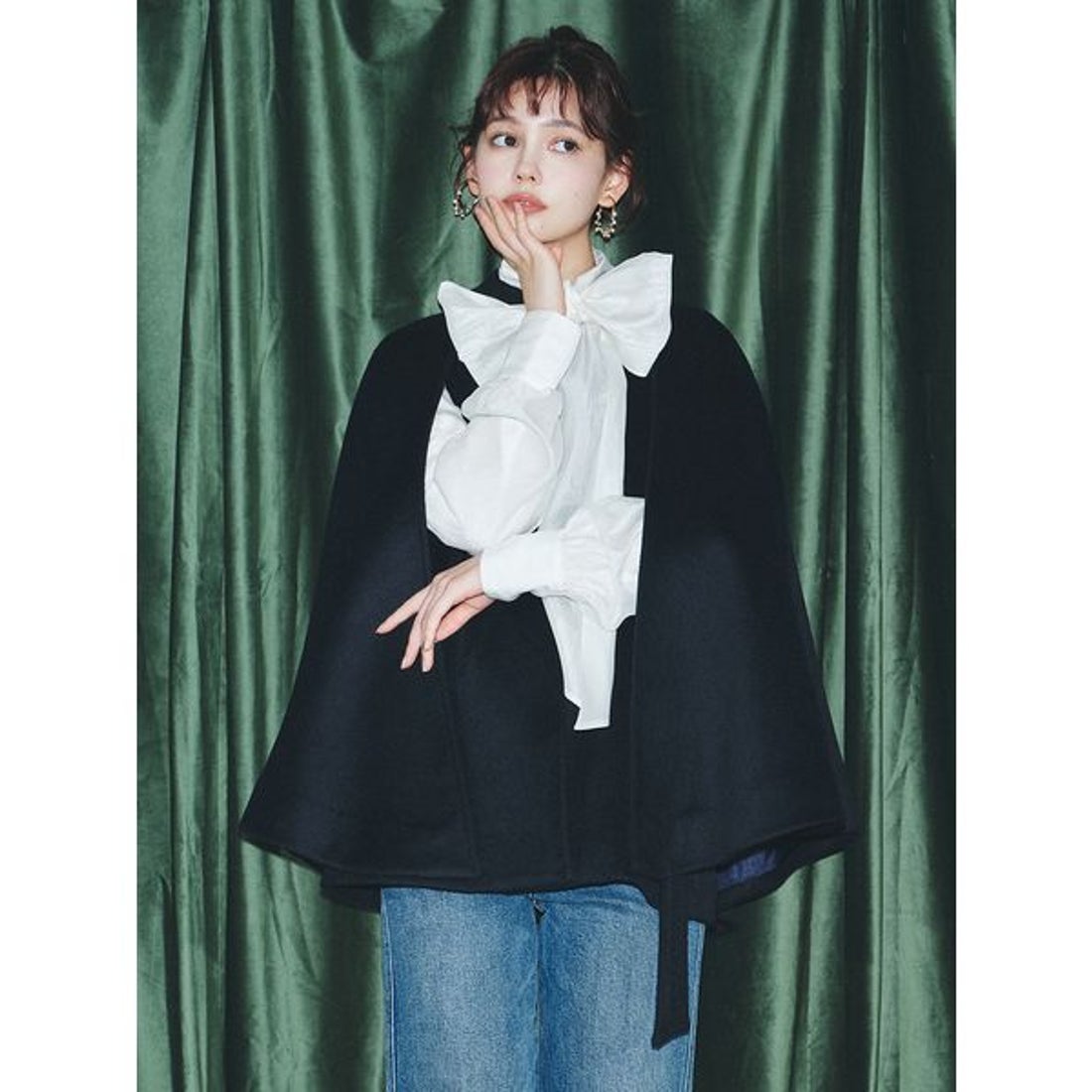 リリーブラウン LILY BROWN ミドル丈ケープコート （DNVY） -靴