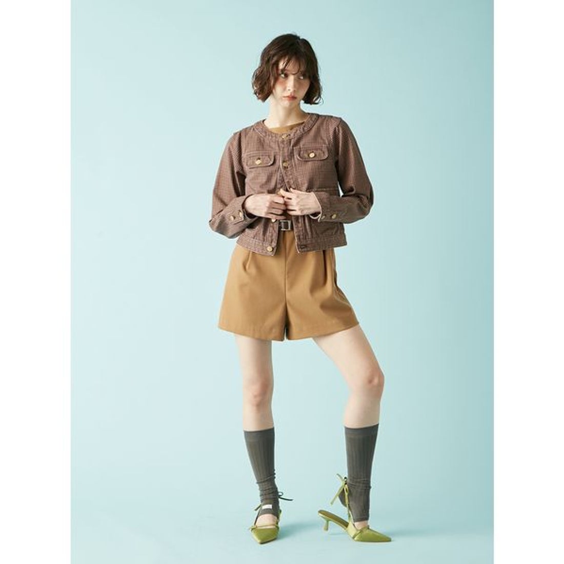 リリーブラウン LILY BROWN ベルト付きミニロンパース （GRY