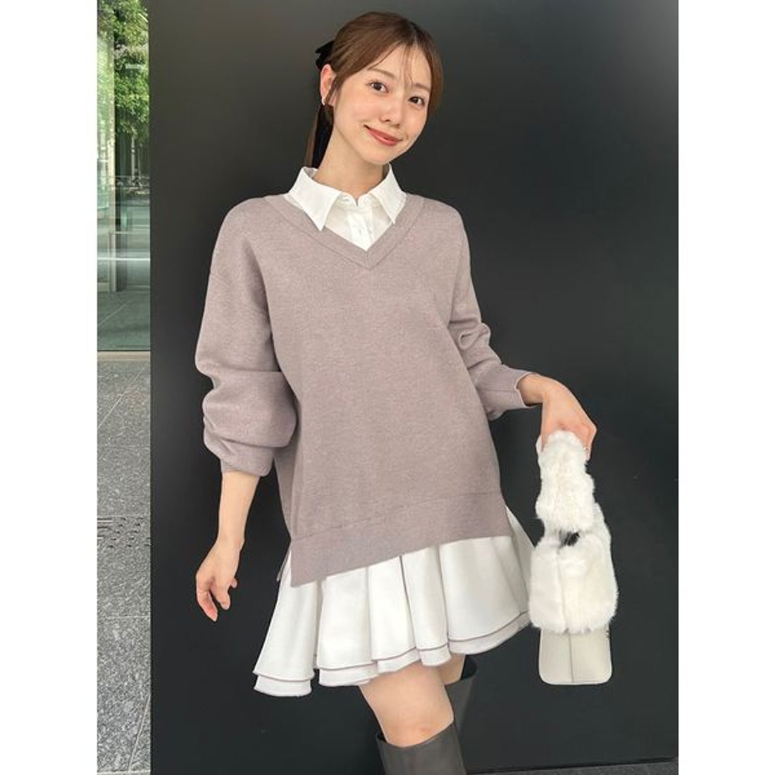 リリーブラウン LILY BROWN シャツドッキングフリルミニワンピース