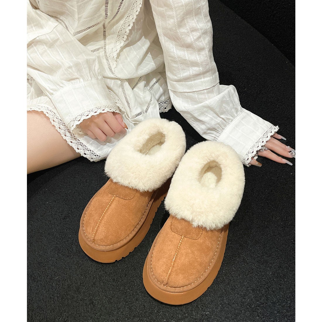 レースレディース Lace Ladies スエード調 厚底 ムートン ショート