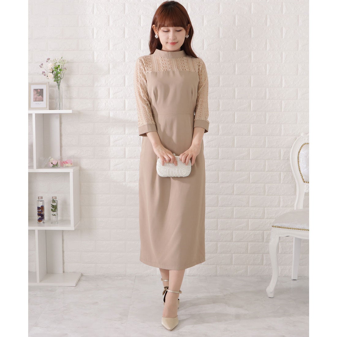 レースレディース Lace Ladies 7分袖レトロレースドッキングワンピース