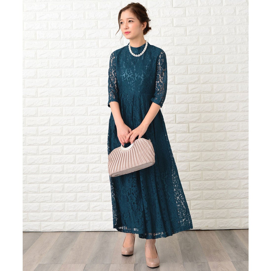 レースレディース Lace Ladies 花柄総レースハイネックマキシ丈