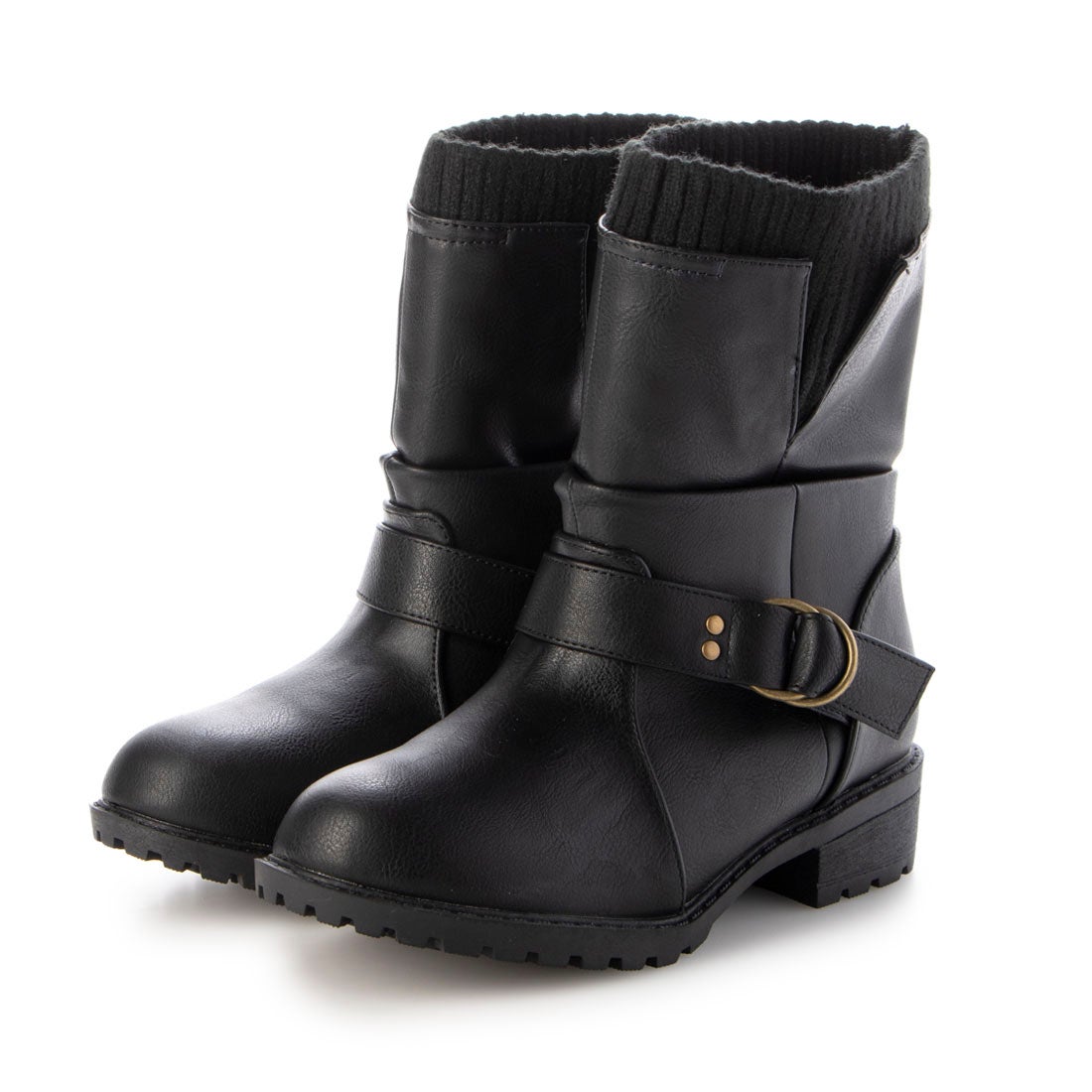 ル ソン Le son 防水ニットエンジニアブーツ （ブラック） -靴