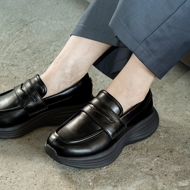 軽量厚底ローファースニーカー(L129) （BLACK） -レディースシューズ