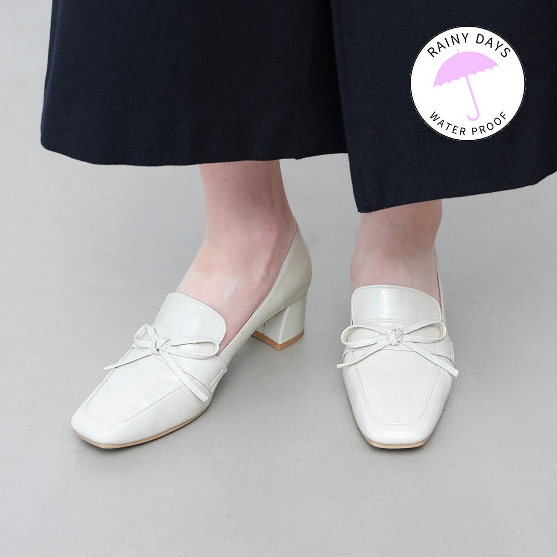 レイン対応】チャンキーヒールパンプス(R9008) （アイボリーE