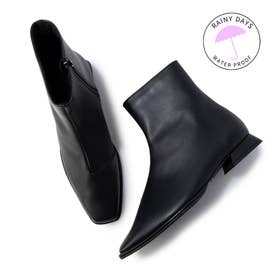 レイン対応】フラットスクエアトゥショートブーツ(R9022) （ブラック