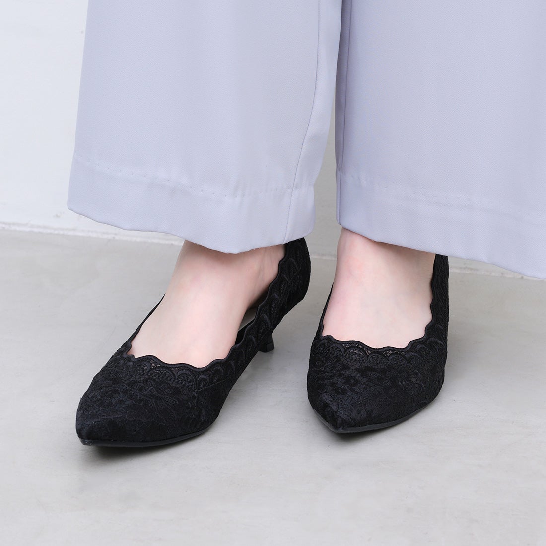 26SS】フラワーレースパンプス(0620) （ブラックZ） -レディース