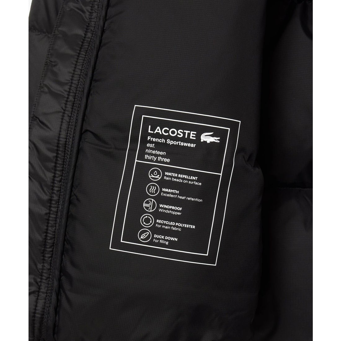 ラコステ LACOSTE バックステッチダウンジャケット（ブラック） -靴