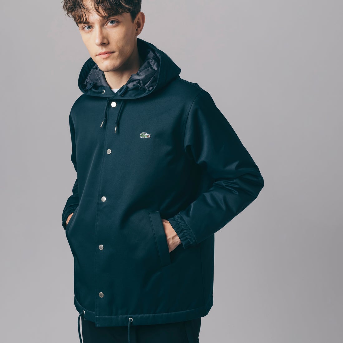 ラコステ LACOSTE フード付きコーチジャケット （ダークグリーン