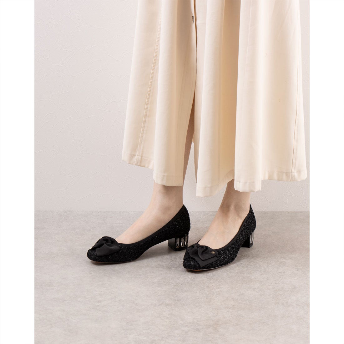 ランバン オン ブルー LANVIN en Bleu ビジューヒールリボンパンプス