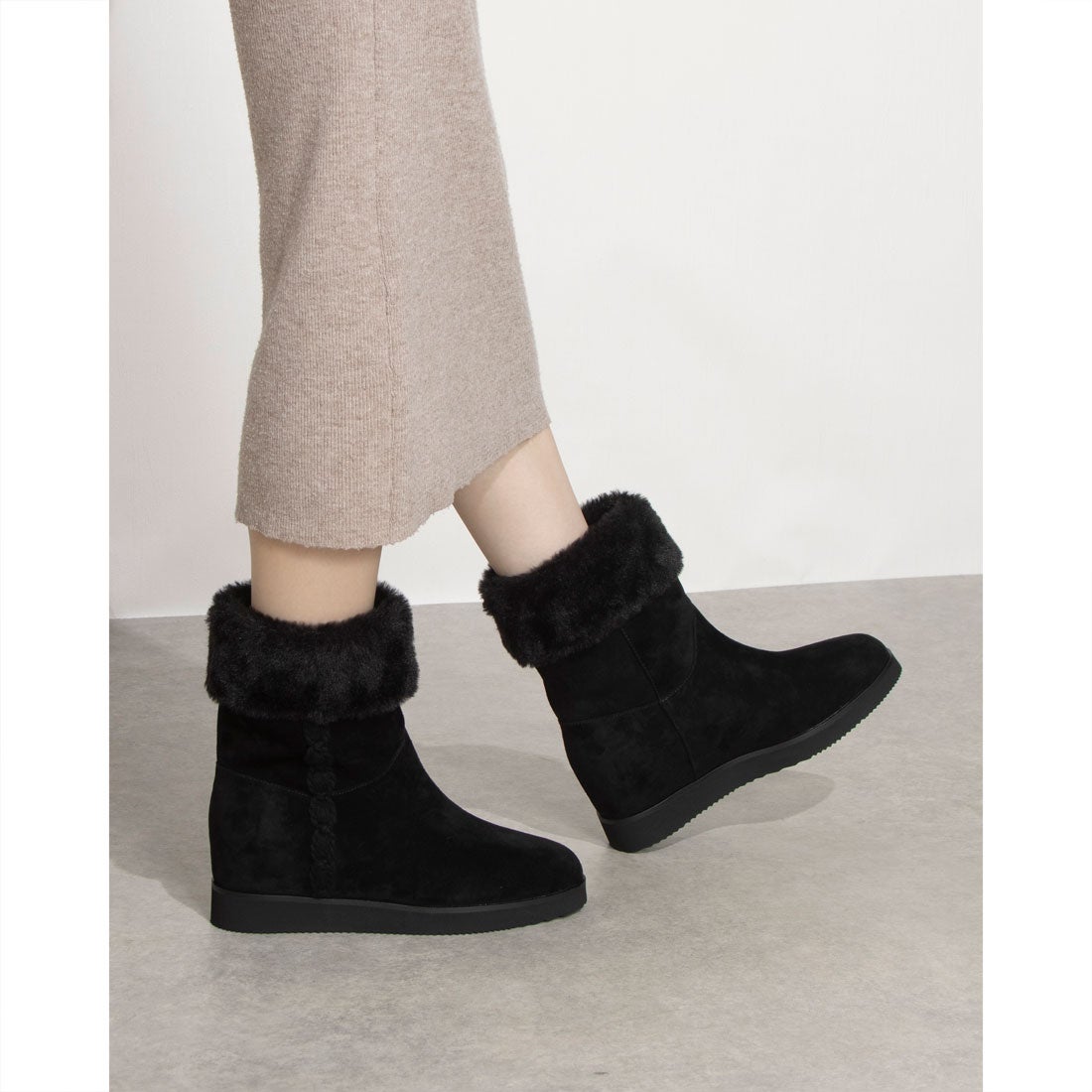 ランバン オン ブルー LANVIN en Bleu フェイクファーショートブーツ